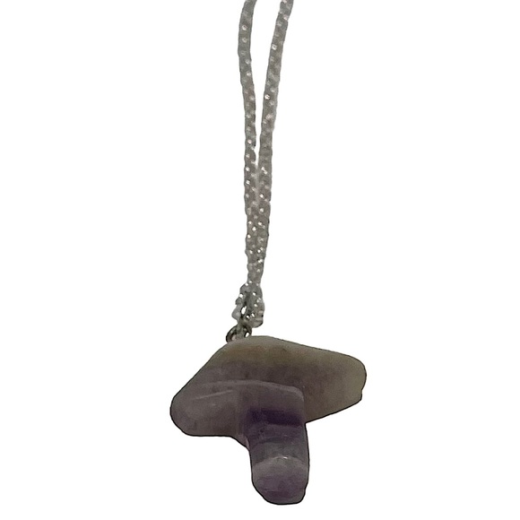 Agate mushroom translucent purple & green pendant necklace on silver chain NEW - Picture 7 of 12